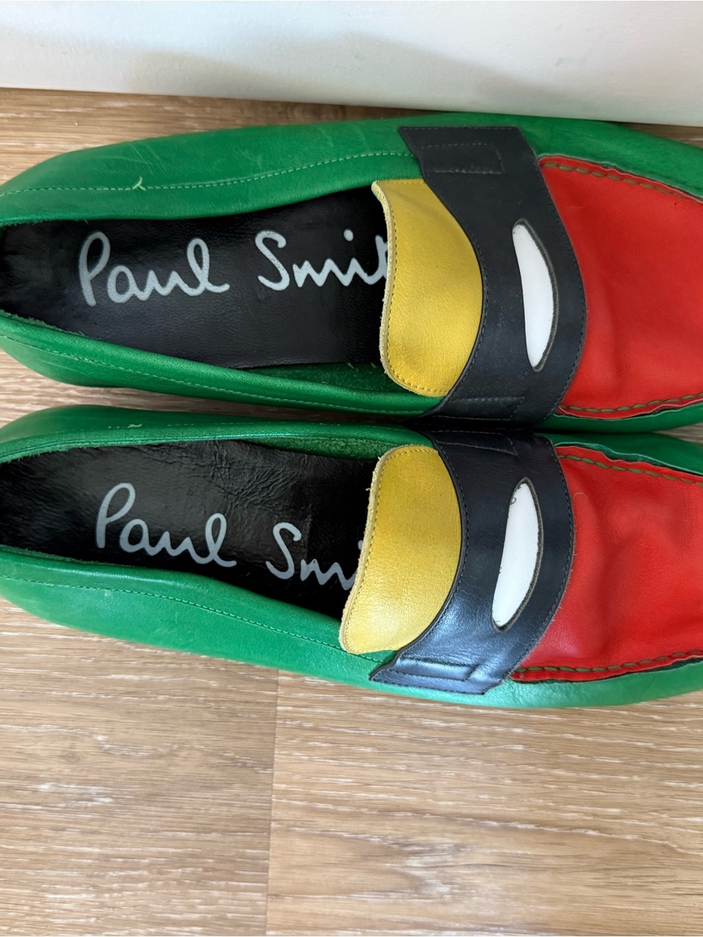 PS Paul Smith Green, Red & Yellow Leather Slip-On Loafers - Picture 5 of 9